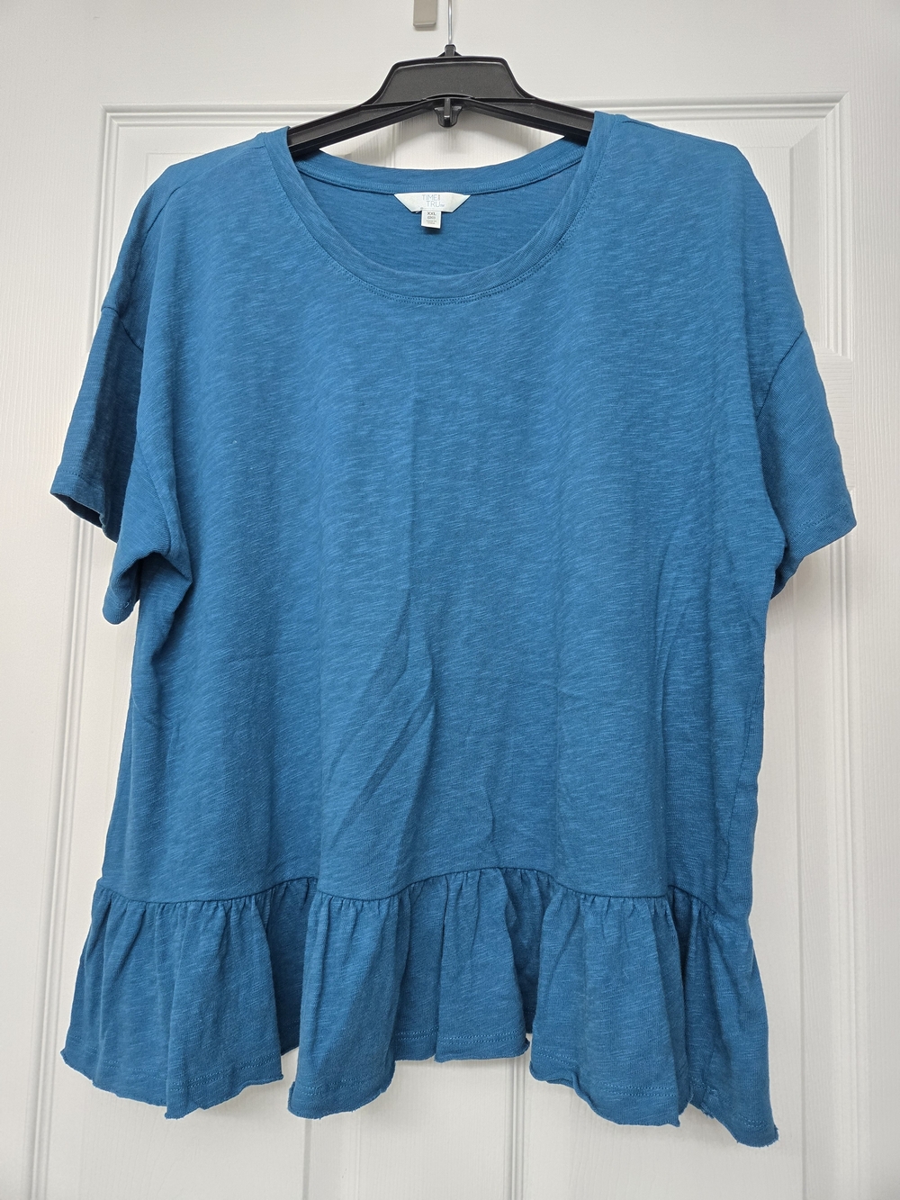Time and Tru Blue Ruffle-Hem Tunic Tee